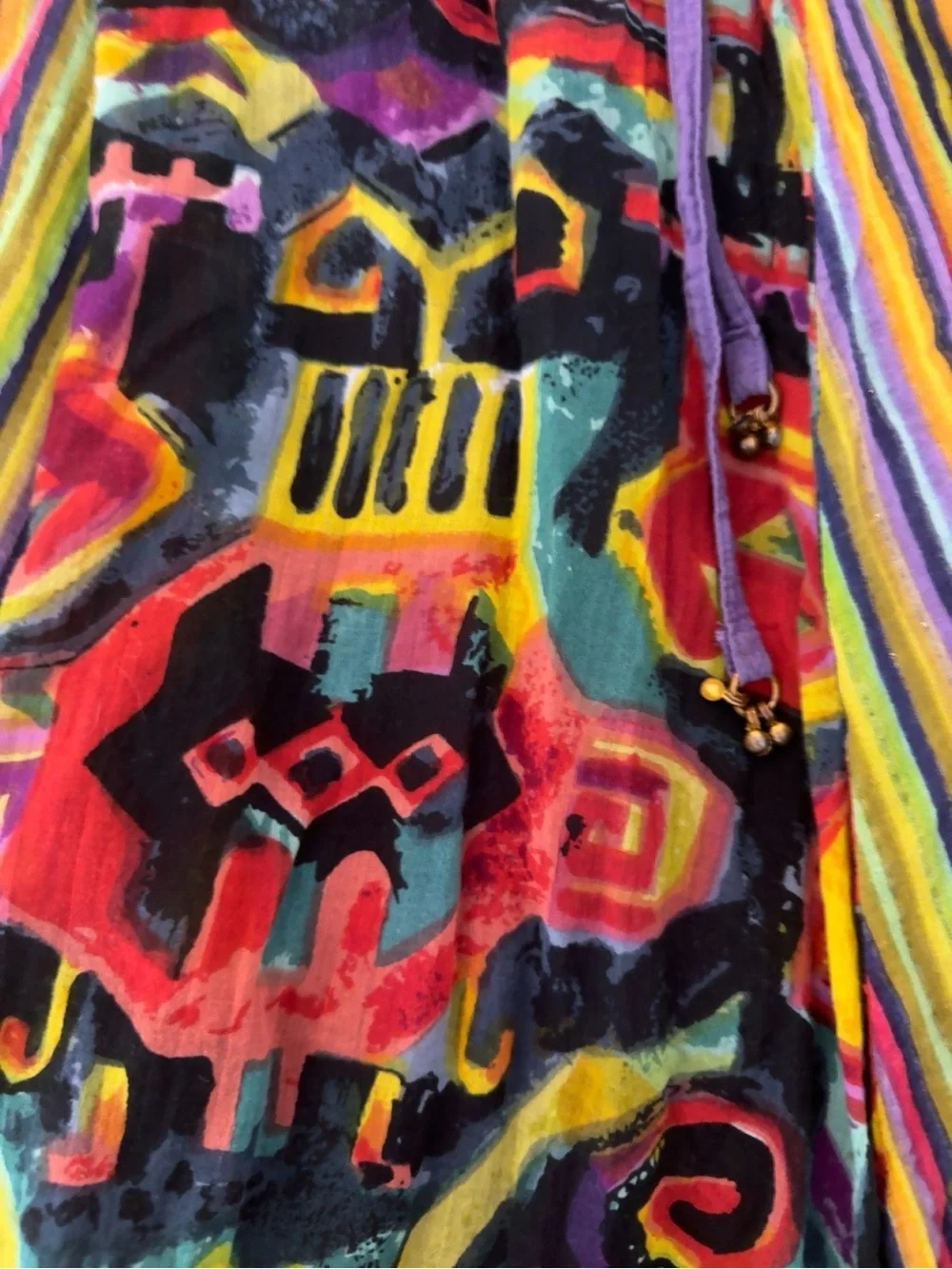 Soft Surroundings 2X Colorful Boho Skirt 100% Cotton Rainbow Stripe Tribal Print